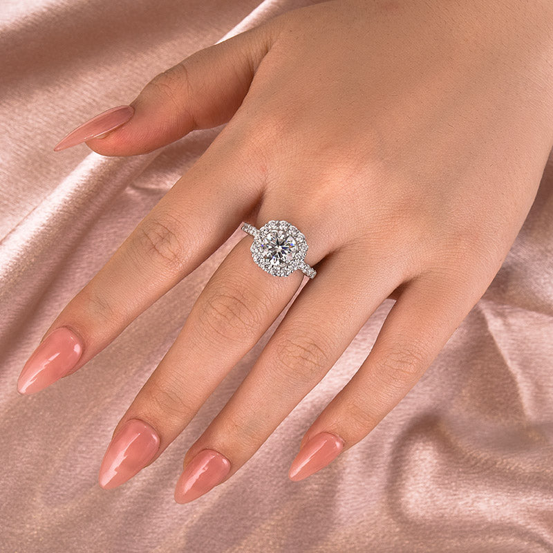 Louily Classic Moissanite 2.0 Carat Halo Round Cut Promise Ring - louilyjewelry