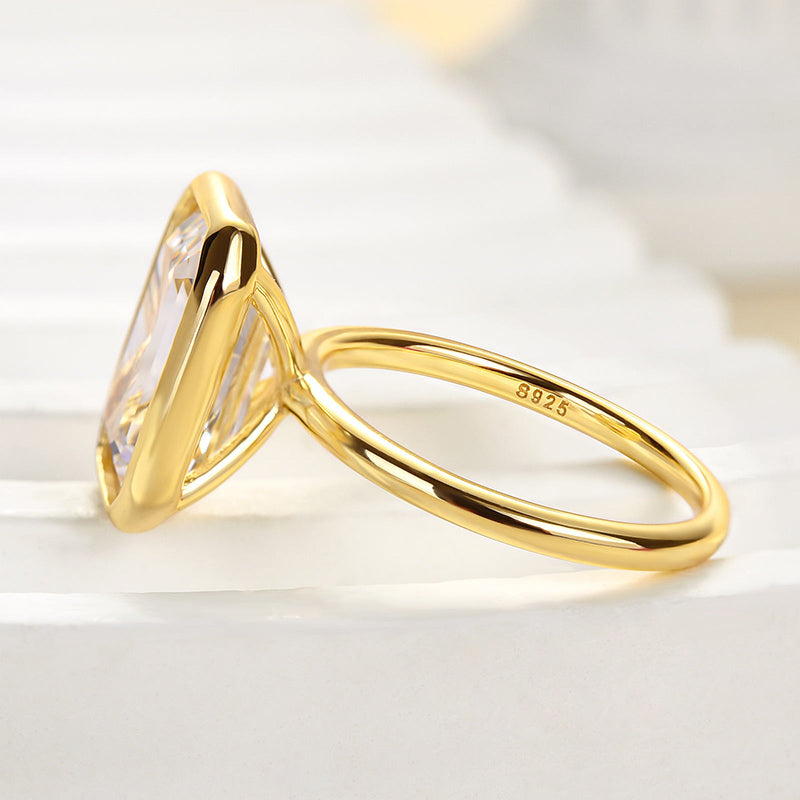 Louily Unique Yellow Gold Emerald Cut Bezel Engagement Ring In Sterling Silver - louilyjewelry