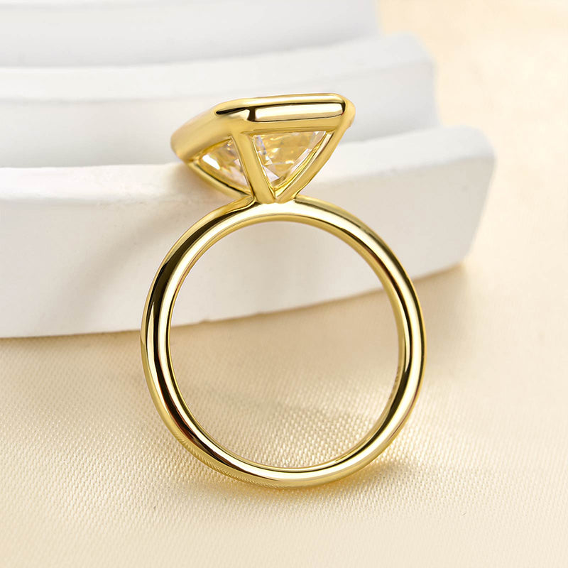 Louily Unique Yellow Gold Emerald Cut Bezel Engagement Ring In Sterling Silver - louilyjewelry