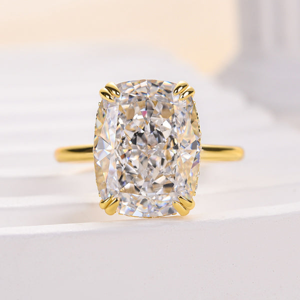 Louily Gorgeous Yellow Gold Cushion Cut Engagement Ring for Women In Sterling Silver