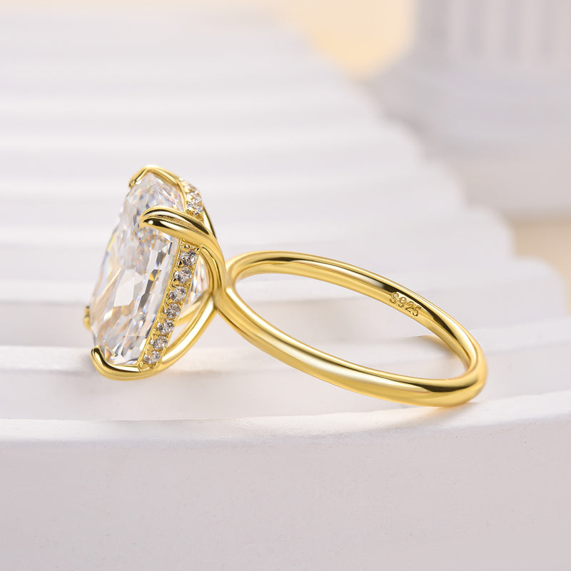 Louily Gorgeous Yellow Gold Cushion Cut Engagement Ring for Women In Sterling Silver - louilyjewelry