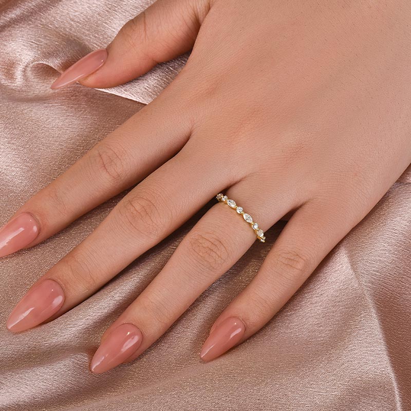 Louily Moissanite 0.55 Ct Marquise-Round Yellow Gold Wedding Band - louilyjewelry