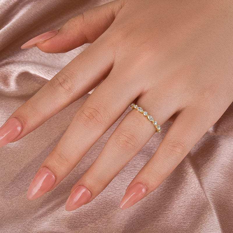 Louily Moissanite 0.55 Ct Marquise-Round Yellow Gold Wedding Band - louilyjewelry