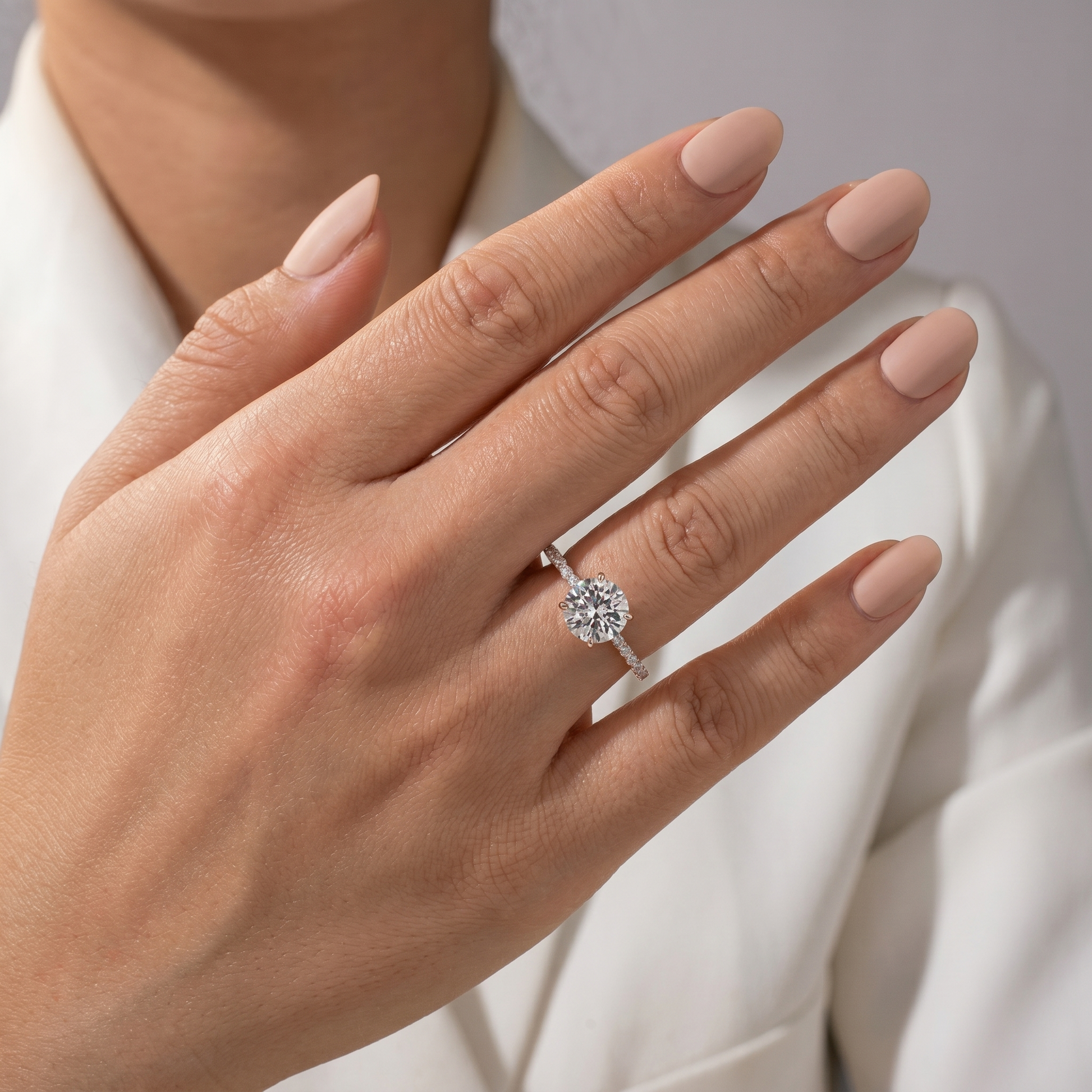S925 2.0 Ct Round Cut Engagement Ring Hidden Halo Everyday Wearable Ring In Sterling Silver