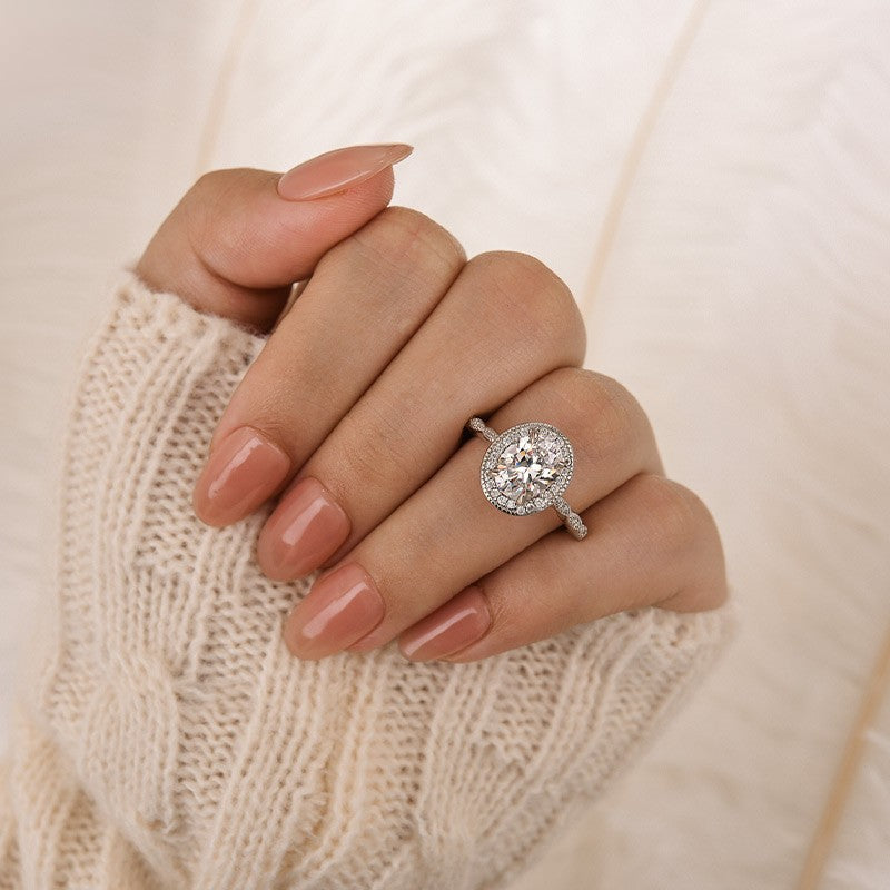 Halo 2.0Ct Oval Cut Vintage Engagement Ring In Sterling Silver