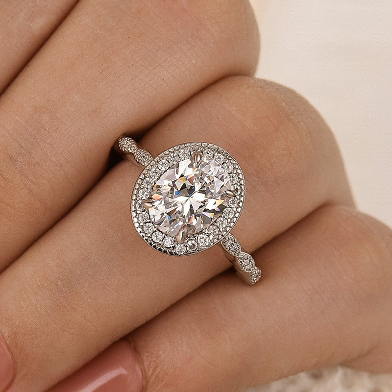 Halo 2.0Ct Oval Cut Vintage Engagement Ring In Sterling Silver