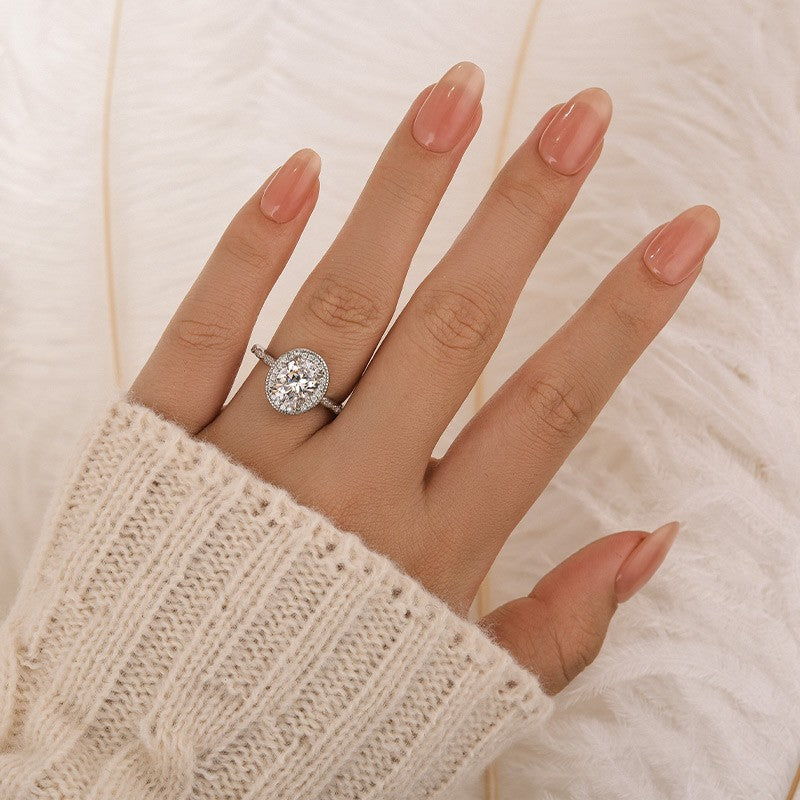 Halo 2.0Ct Oval Cut Vintage Engagement Ring In Sterling Silver