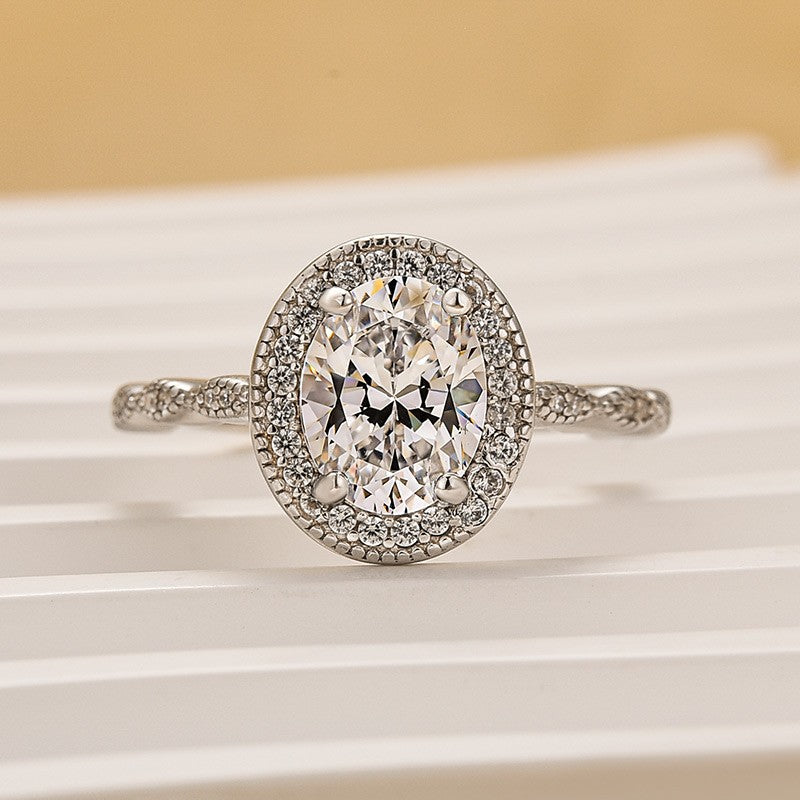 Halo 2.0Ct Oval Cut Vintage Engagement Ring In Sterling Silver