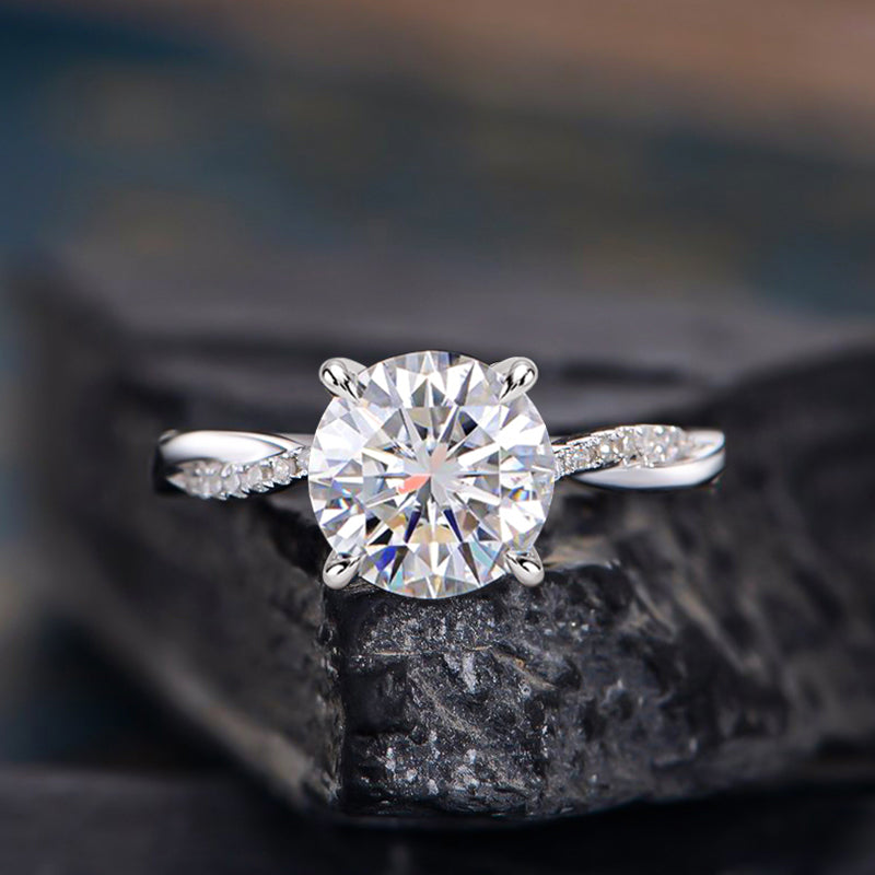 Louily 2.0 Carat Twist Round Cut Engagement Ring In Sterling Silver - louilyjewelry