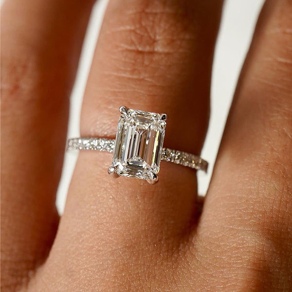 Louily Moissanite Emerald Cut Engagement Ring