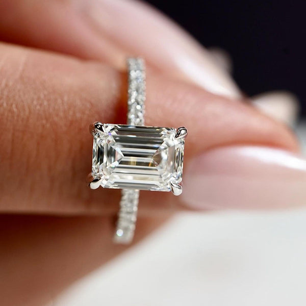 Louily Moissanite Emerald Cut Engagement Ring