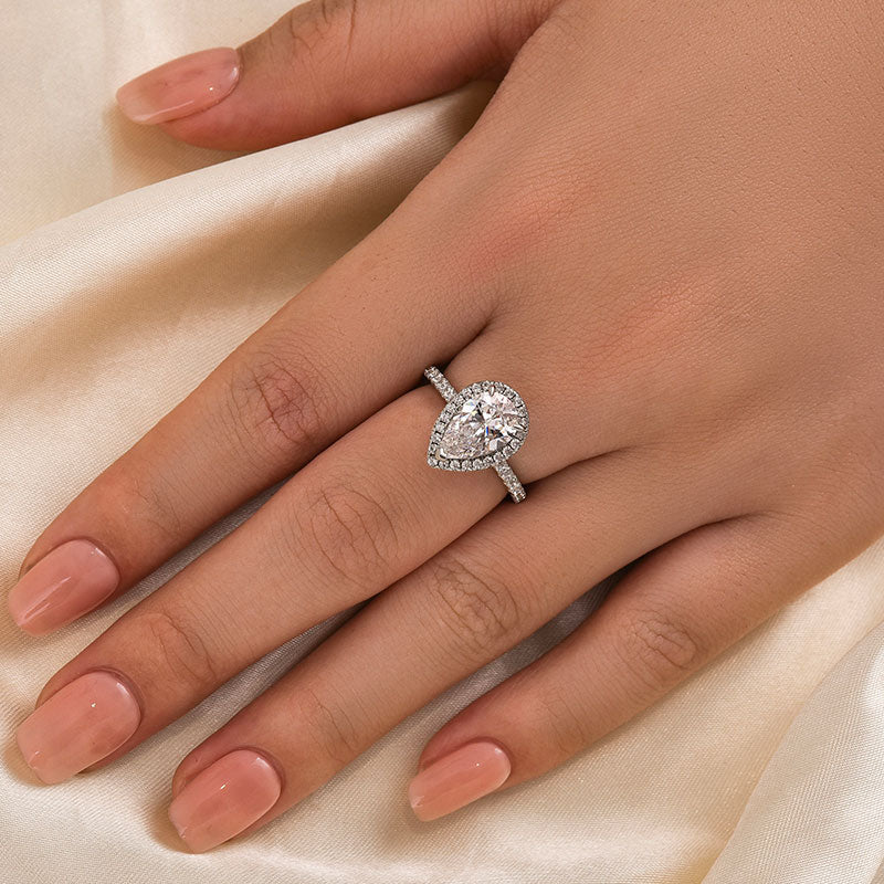 Louily Halo Pear Cut Engagement Ring In Sterling Silver - louilyjewelry