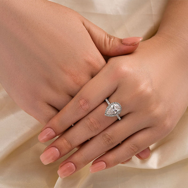 Louily Halo Pear Cut Engagement Ring In Sterling Silver