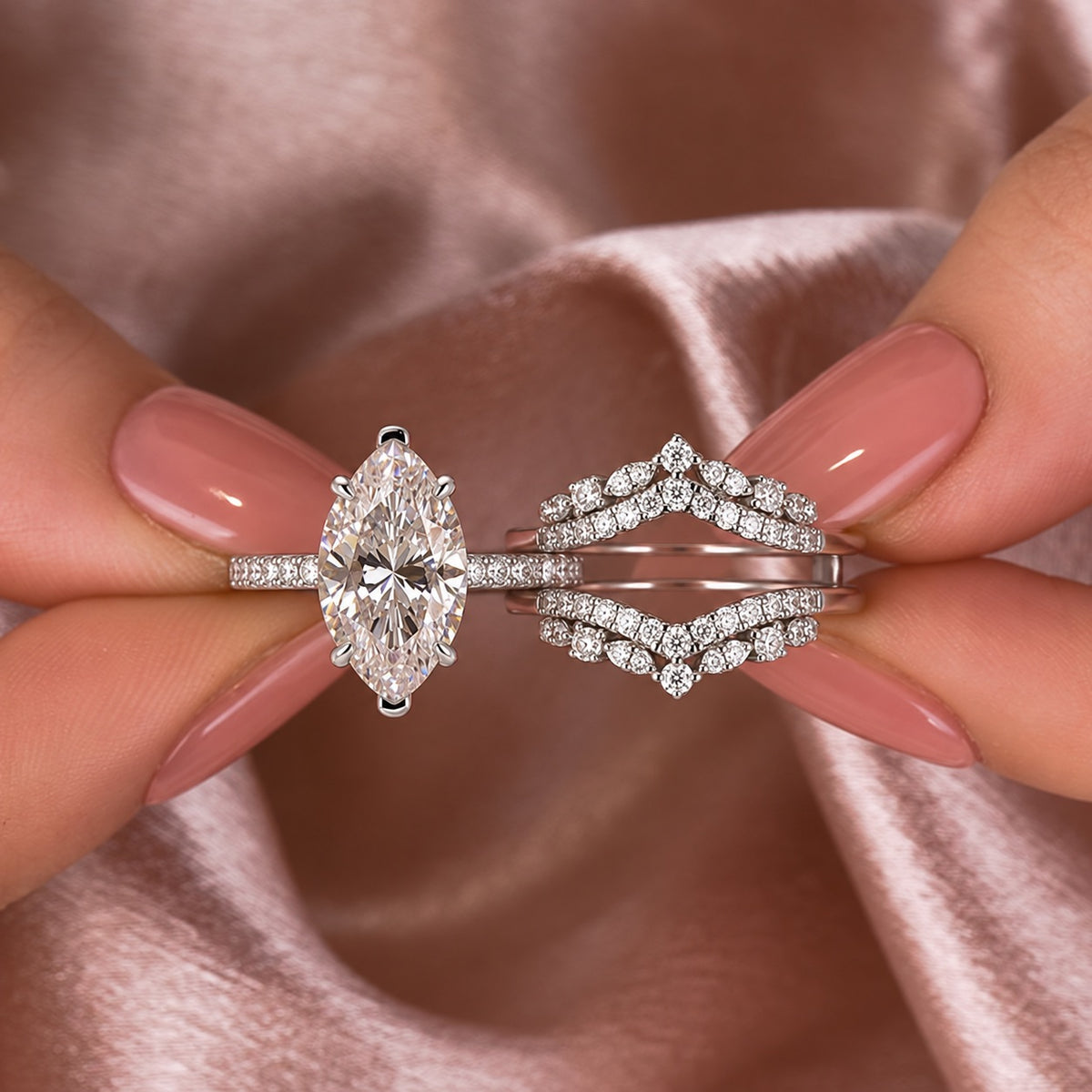 S925 Vintage 2.5Ct Marquise Cut Insert Wedding Ring Set In Sterling Silver