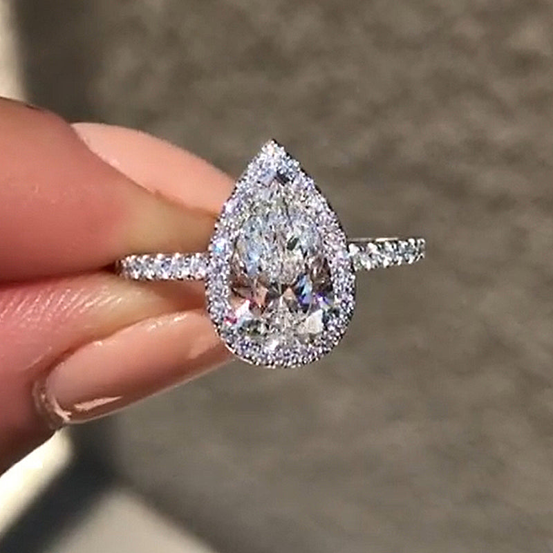 Louily Moissanite 3.0 Carat Halo Pear Cut Engagement Ring - louilyjewelry