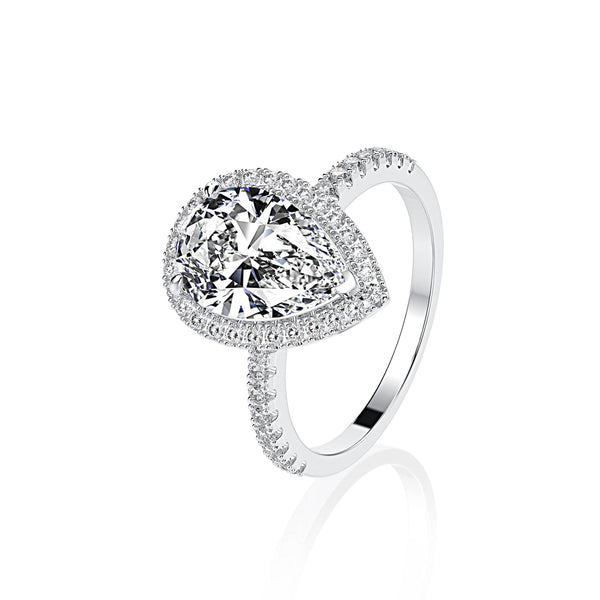 Louily Moissanite Halo Pear Cut Engagement Ring