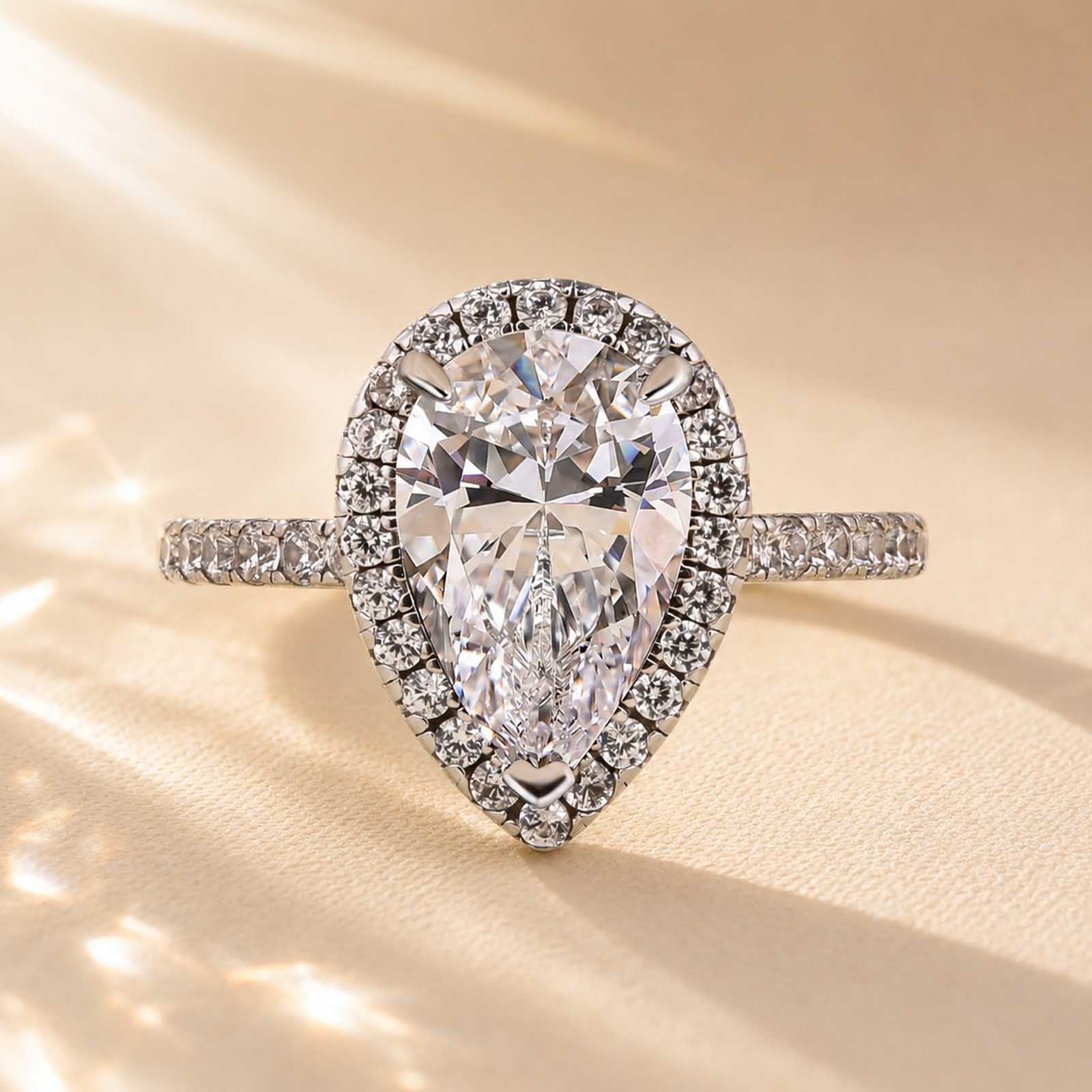 S925 Halo 2.2Carat Pear Cut Engagement Ring In Sterling Silver Everyday Wearable Ring
