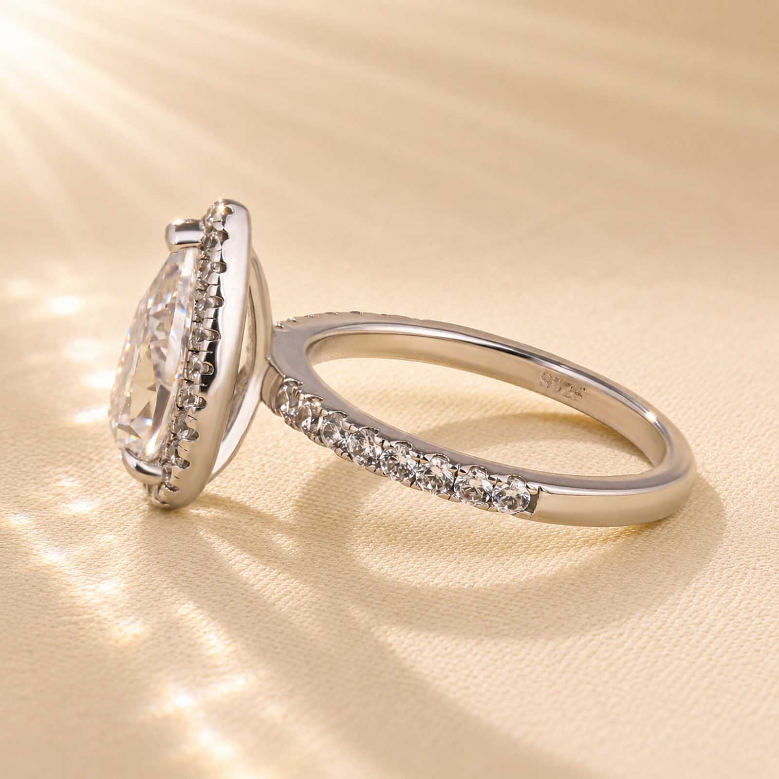 S925 Halo 2.2Carat Pear Cut Engagement Ring In Sterling Silver Everyday Wearable Ring