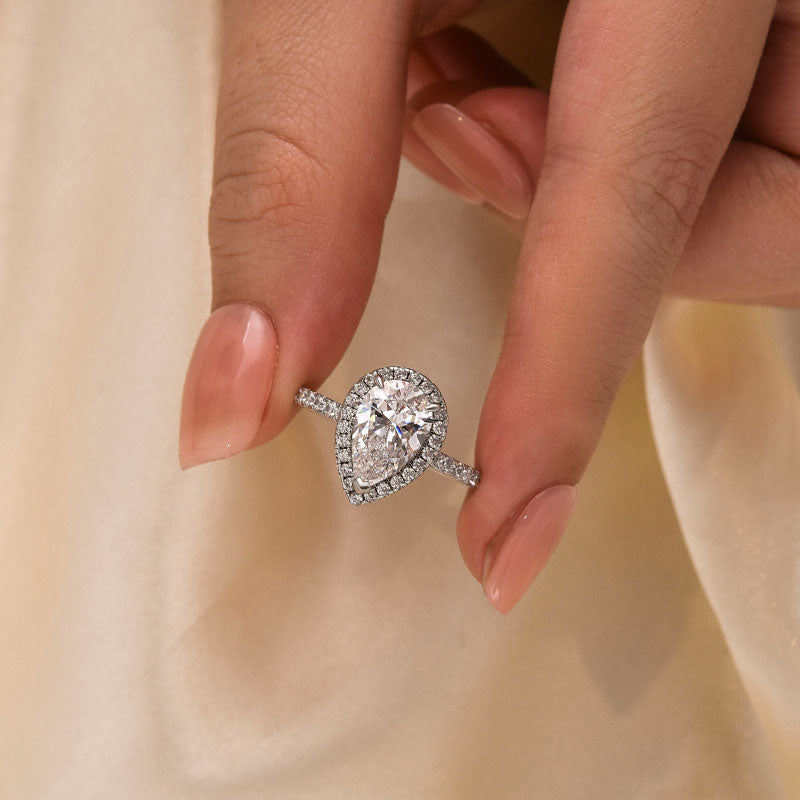 Louily Halo Pear Cut Engagement Ring In Sterling Silver - louilyjewelry