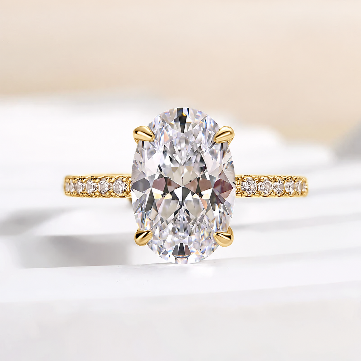 4.0Ct Oval Cut Classic Hidden Halo Pavé Engagement Ring Promise Ring
