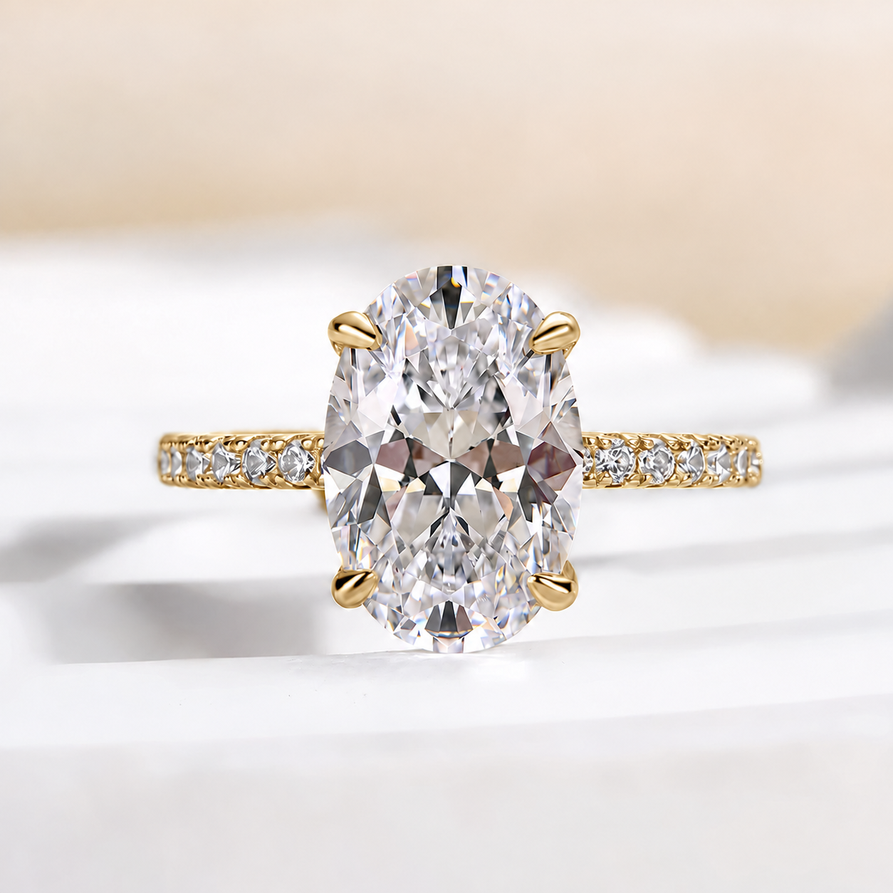 S925 4.0Ct Oval Cut Classic Hidden Halo Pavé Engagement Ring Promise Ring