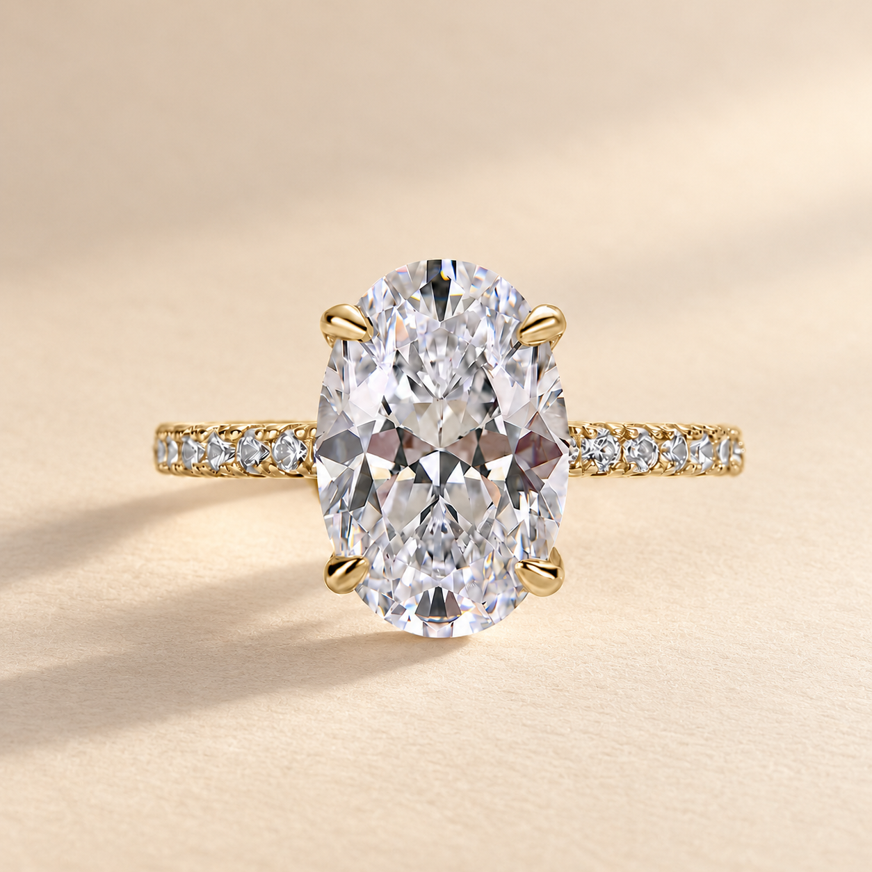 4.0Ct Oval Cut Classic Hidden Halo Pavé Engagement Ring Promise Ring