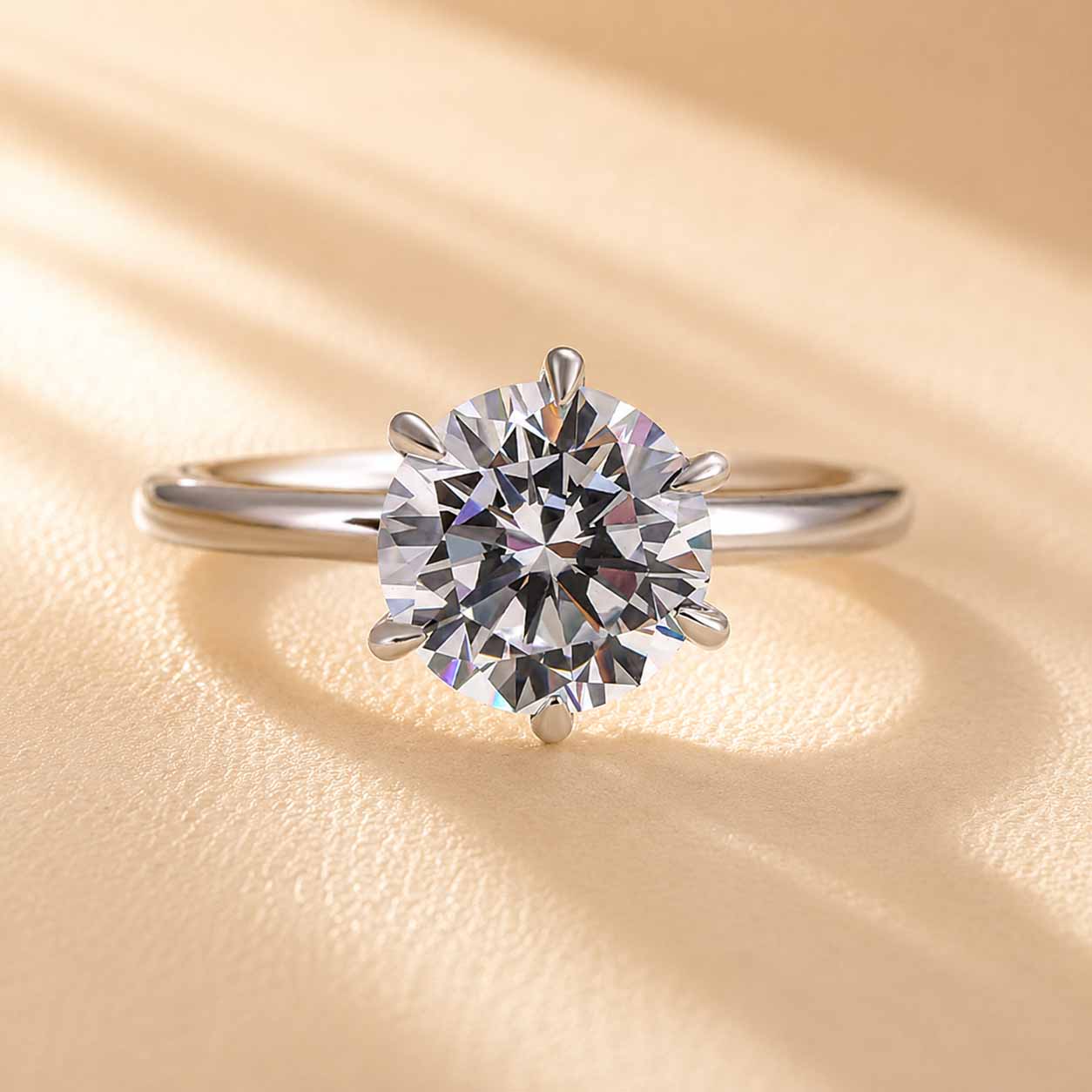 S925 Moissanite/ Simulated Diamond 2.0 Carat Round Cut Solitaire Engagement Ring In Sterling Silver