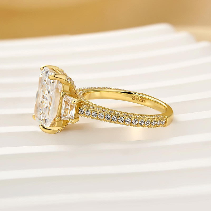4.5Ct Radiant Cut Three Stone Yellow Gold Promise Ring Engagement Ring In Sterling Silver - louilyjewelry