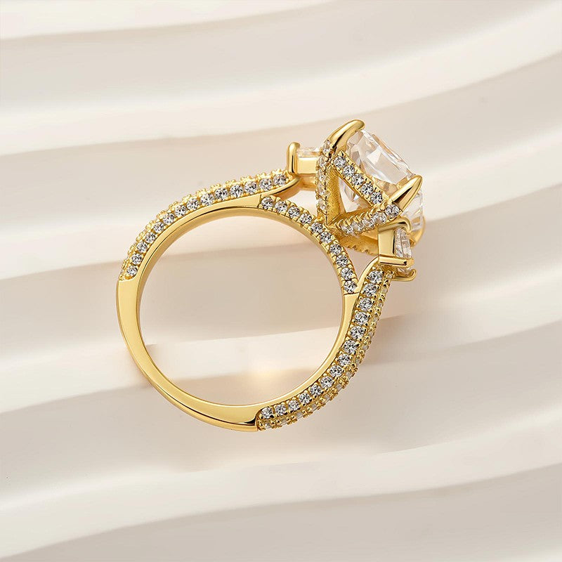 4.5Ct Radiant Cut Three Stone Yellow Gold Promise Ring Engagement Ring In Sterling Silver - louilyjewelry