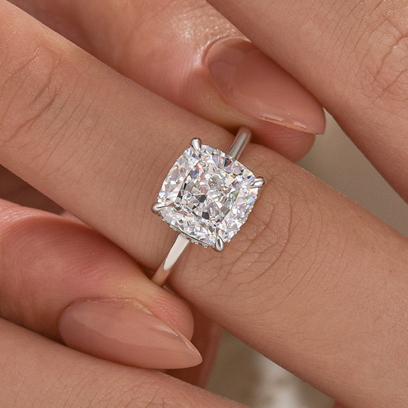3.5Ct Cushion Cut Hidden Halo Engagement Ring Promise Ring For Her