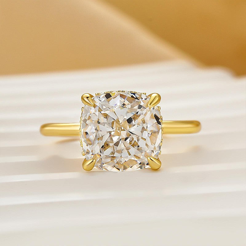 3.5Ct Cushion Cut Hidden Halo Engagement Ring Promise Ring For Her - louilyjewelry