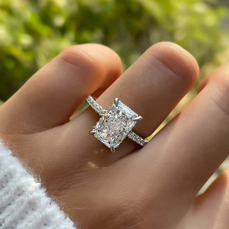 S925 3.5Ct Elegant Radiant Cut Engagement Ring In Sterling Silver Everyday Wearable Ring For Women