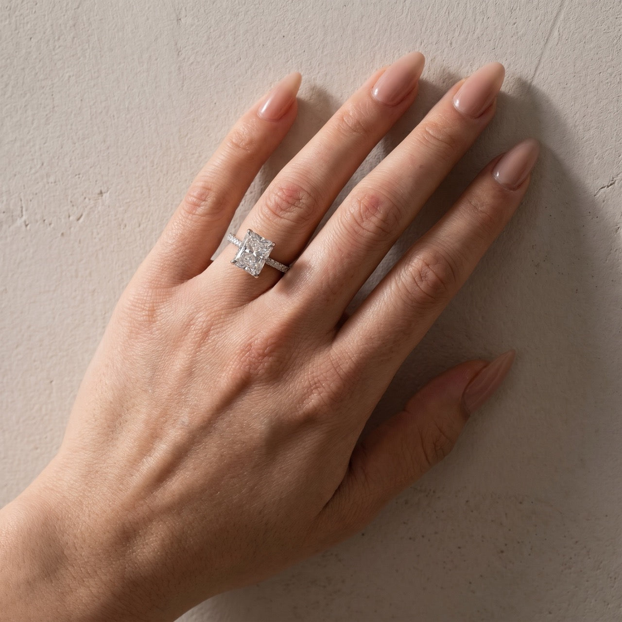 S925 4.0Ct Radiant Cut White Gold Engagement Ring For Women In Sterling Silver