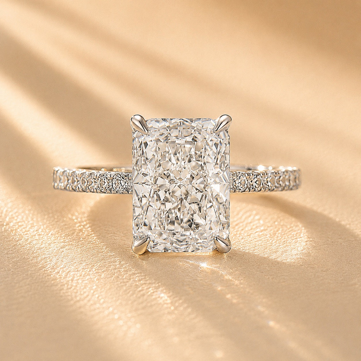 S925 4.0Ct Radiant Cut White Gold Engagement Ring For Women In Sterling Silver