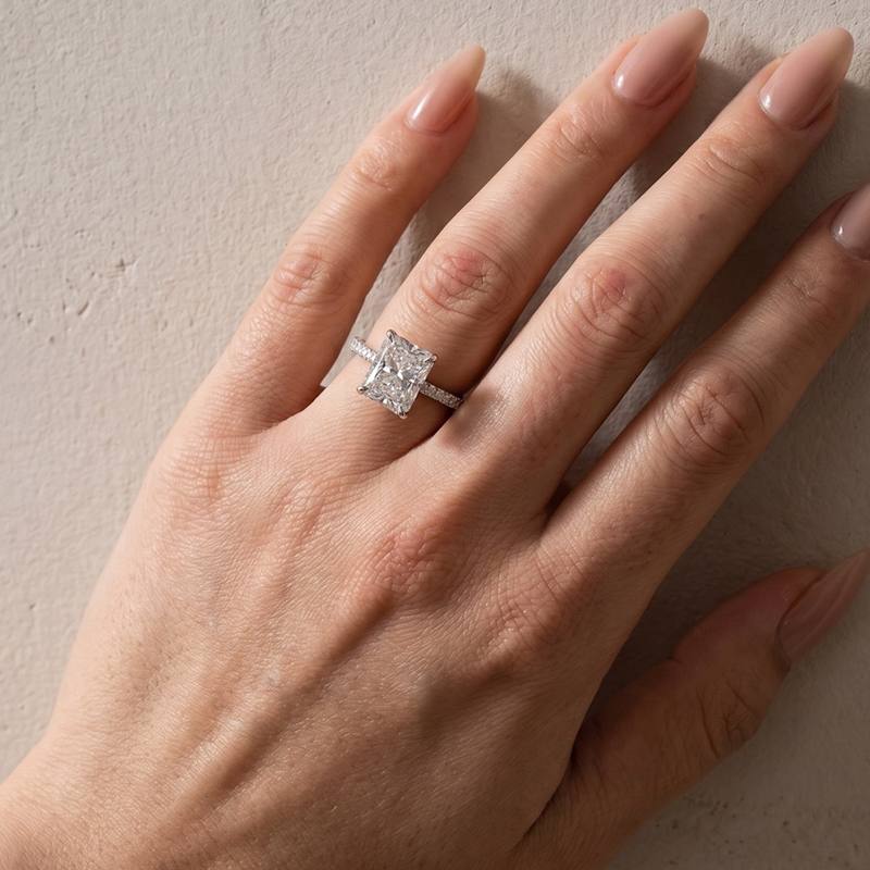 S925 4.0Ct Radiant Cut Engagement Ring For Women In Sterling Silver