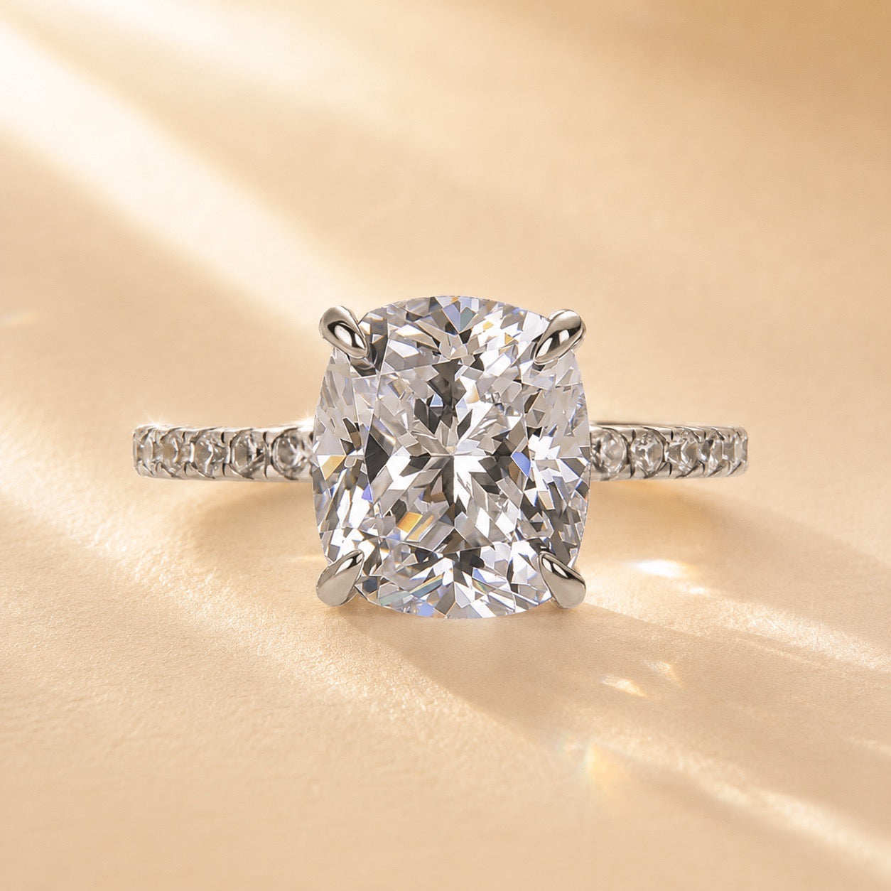 S925 3.0Ct Cushion Cut Engagement Ring In Sterling Silver