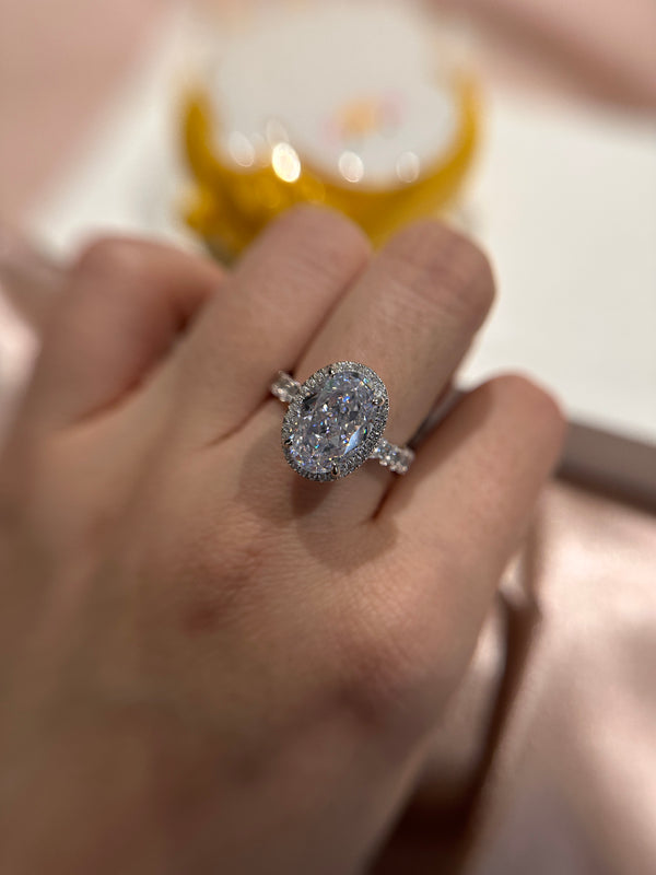 Louily Excellent Halo Oval Cut Engagement Ring In Sterling Silver