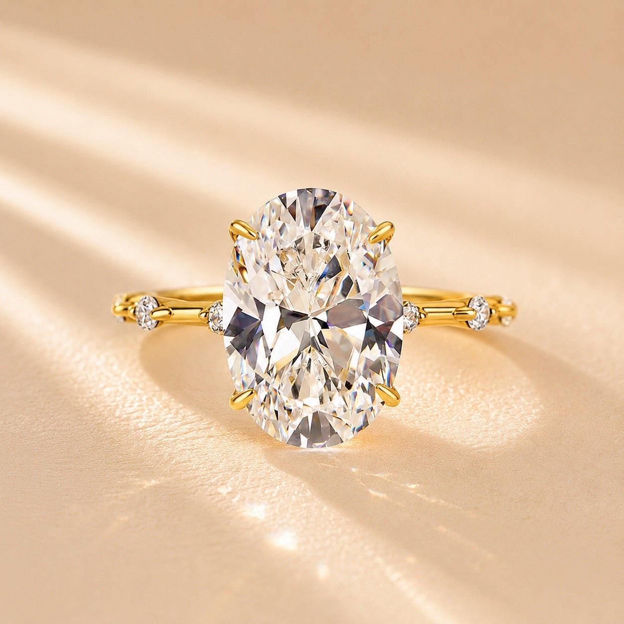 S925 Yellow Gold 5.5Ct Oval Cut Engagement Ring In Sterling Silver