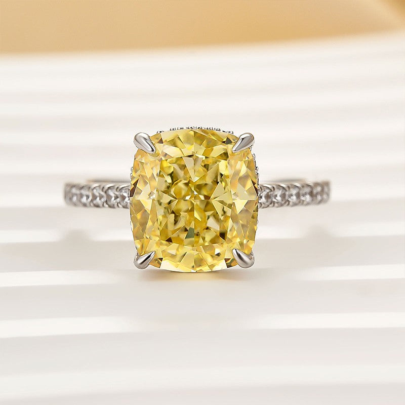4.5Ct Yellow Stone Cushion Cut Engagement Ring Promise Ring For Her - louilyjewelry