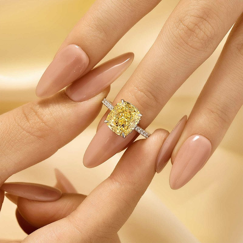 4.5Ct Yellow Stone Cushion Cut Engagement Ring Promise Ring For Her - louilyjewelry