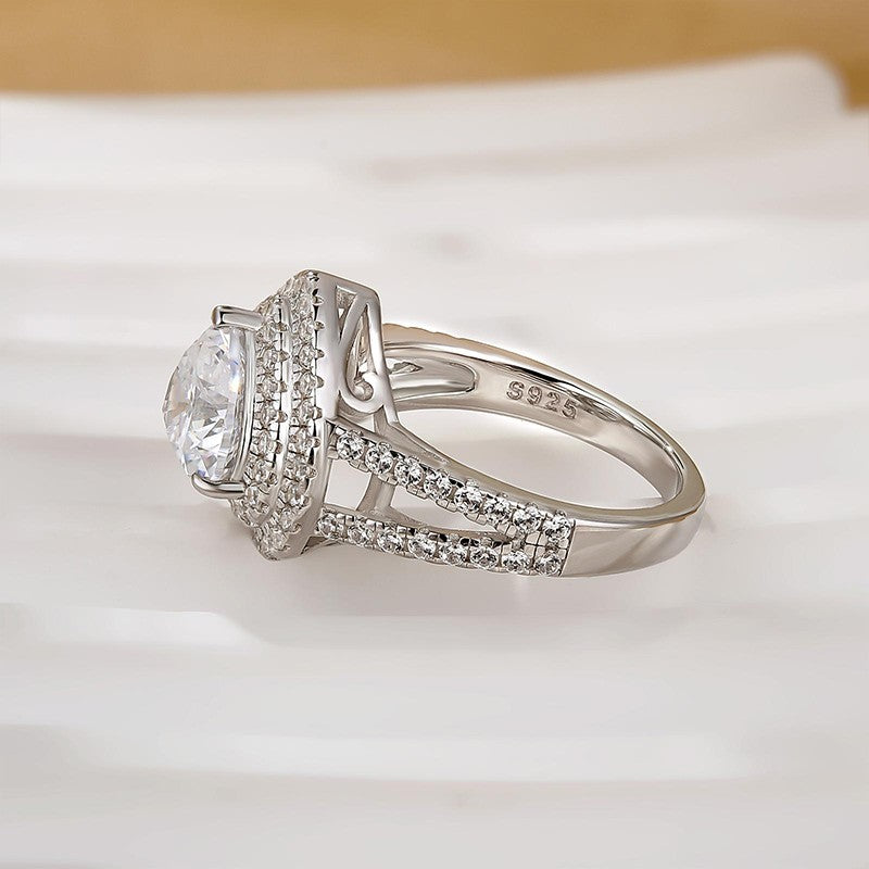 2.0Ct Halo Heart Cut Promise Ring Split Shank Travel Ring In Sterling Silver - louilyjewelry