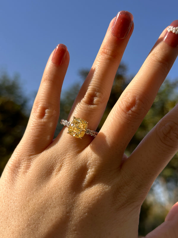 Louily Stunning Two-tone Cushion Cut Yellow Sapphire Engagement Ring