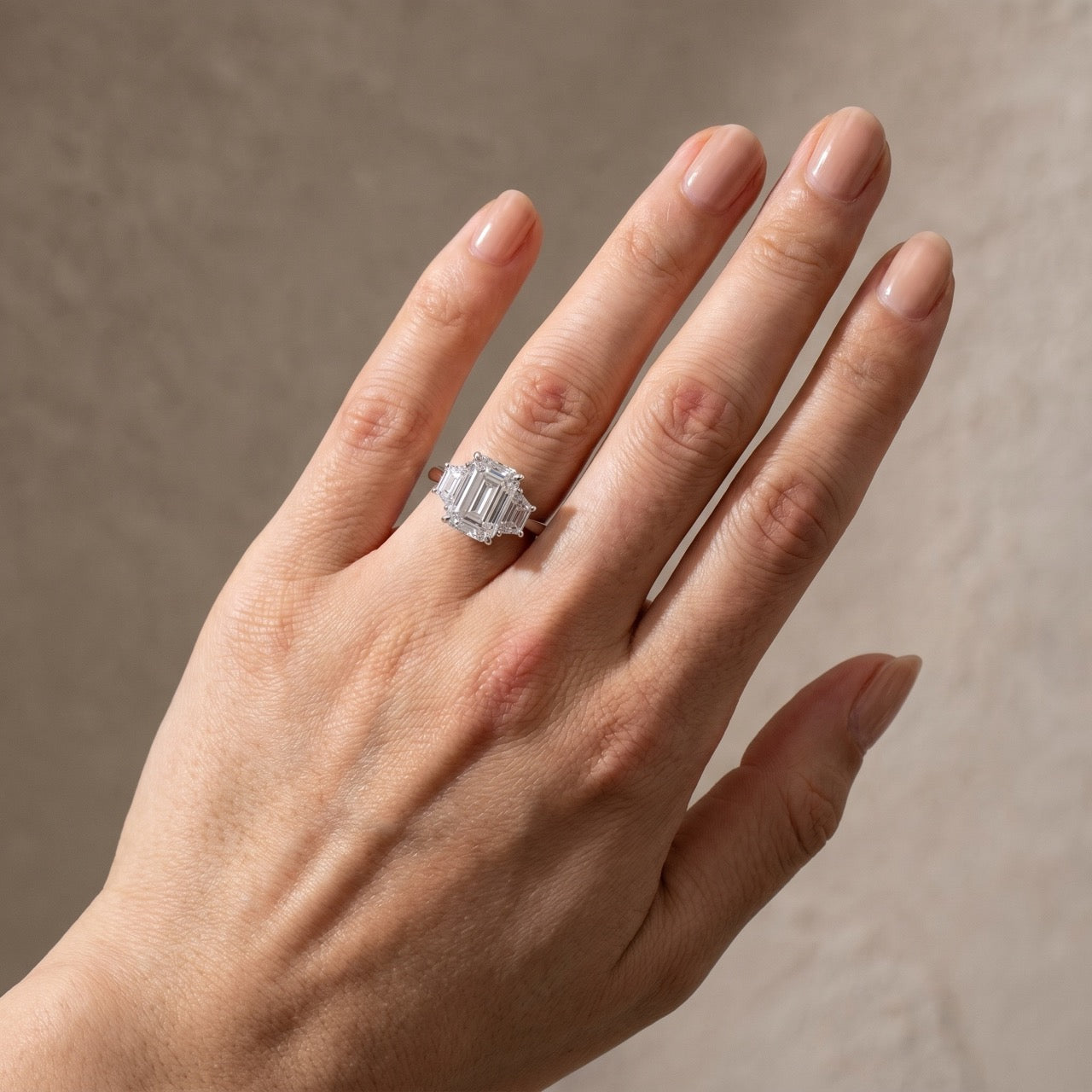 S925 4.5 Carat Emerald Cut Three Stone Engagement Ring Anniversary Ring Gift