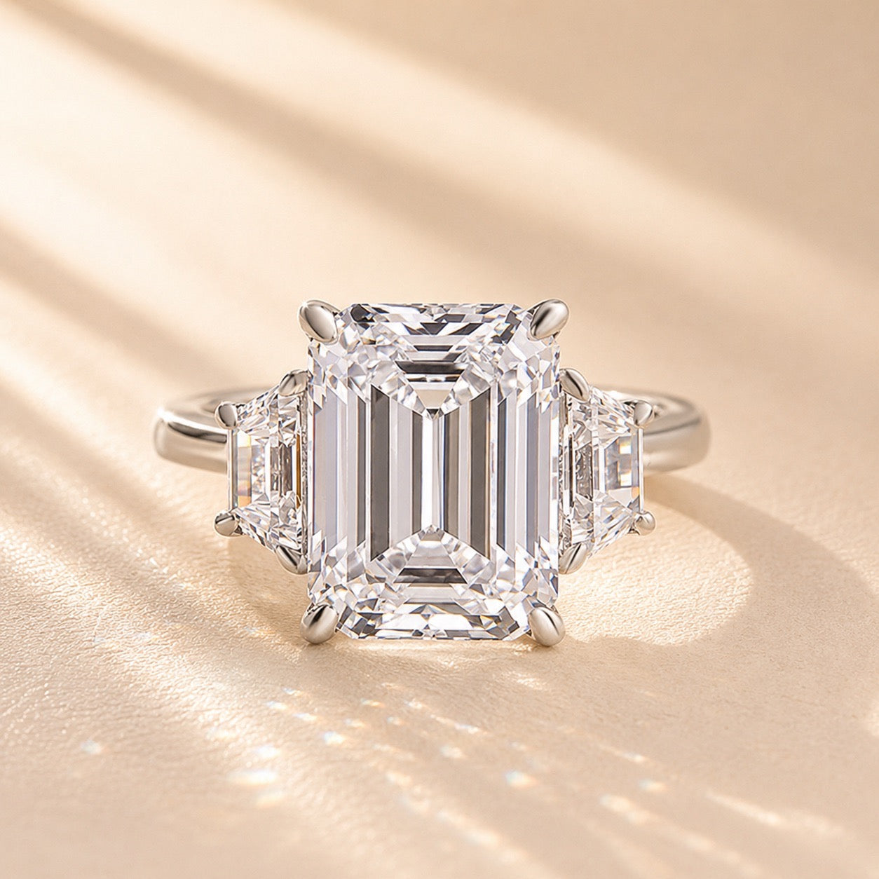 S925 4.5 Carat Emerald Cut Three Stone Engagement Ring Anniversary Ring Gift