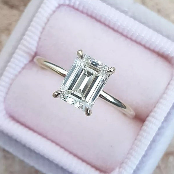 Louily Moissanite Emerald Cut Solitaire Engagement Ring