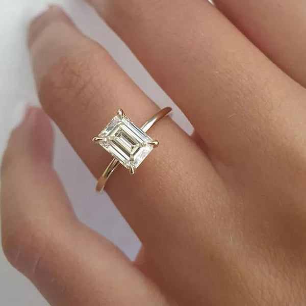 Louily Moissanite Emerald Cut Solitaire Engagement Ring