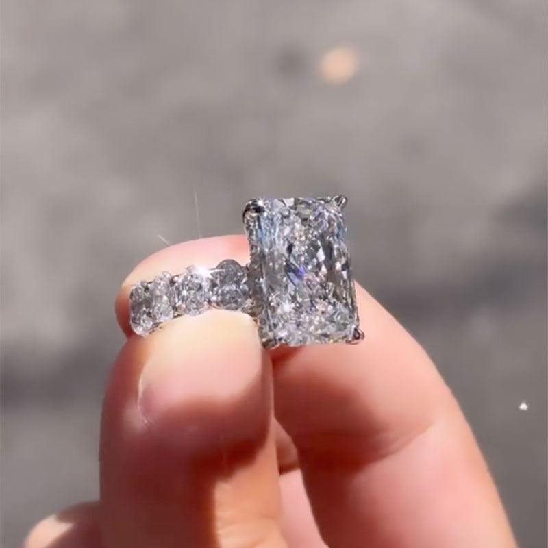 Louily Luxury Yellow Gold Crushed Ice Radiant Cut Engagement Ring - louilyjewelry