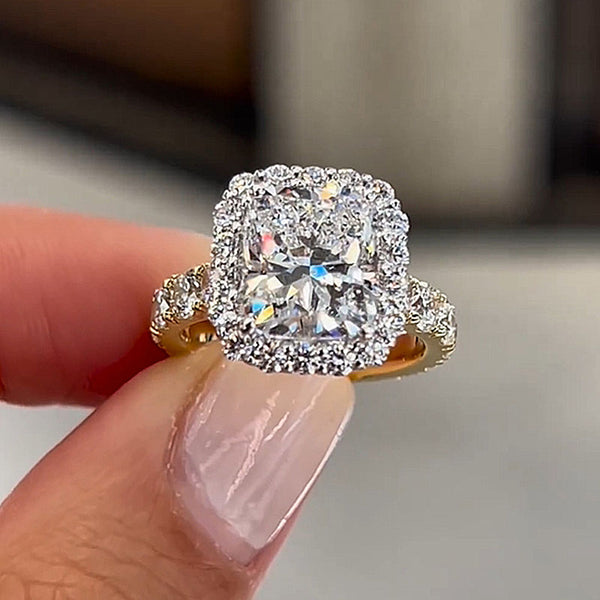 Louily Luxury Halo Crushed Ice Cushion Cut Engagement Ring