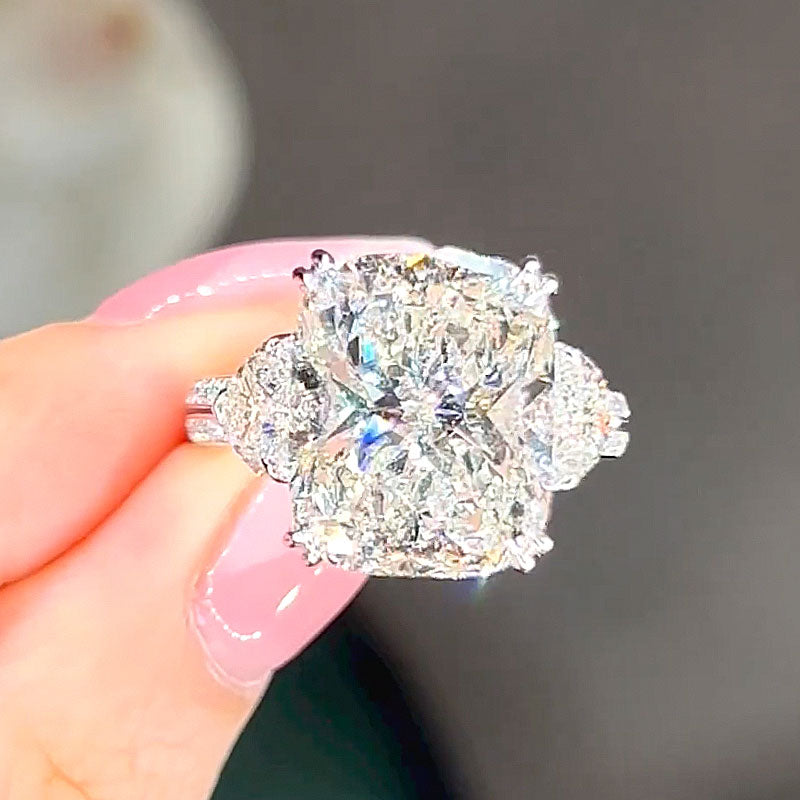 Romantic 6.0Ct Cushion Cut Three Stone Engagement Ring Promise Rings For Women - louilyjewelry