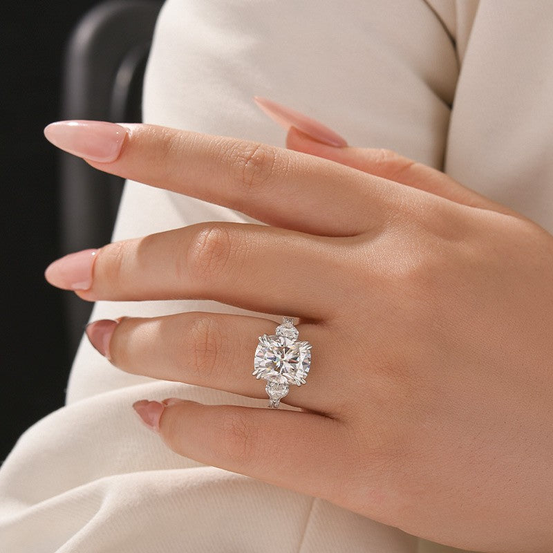 Romantic 6.0Ct Cushion Cut Three Stone Engagement Ring Promise Rings For Women